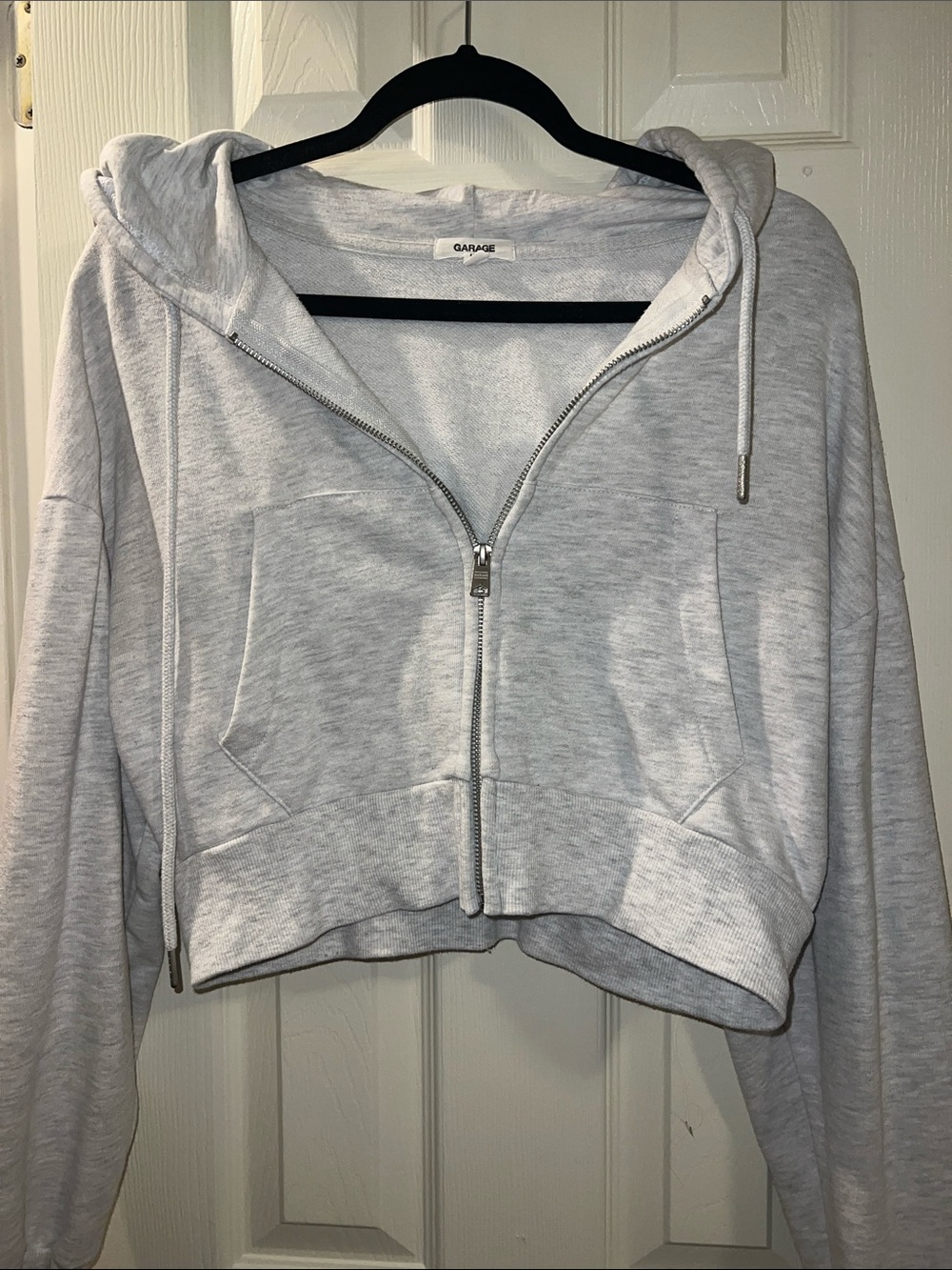 Garage Heather Gray Cropped Zip-Up Hoodie